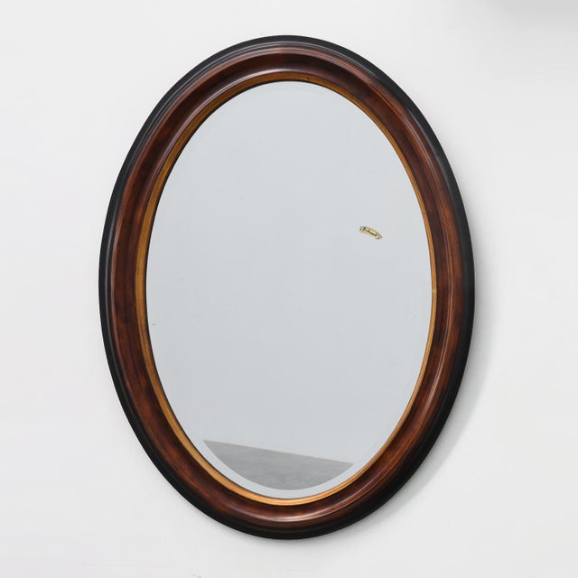 Oval Wall Mirror with Walnut-Toned Frame and Gilt Inner Edge from Deknudt, Belgium, 1950s For Sale - Image 12 of 12