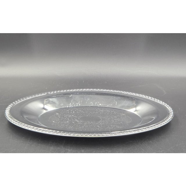 Vintage Ornate Silver-Plated Oval Serving Tray For Sale - Image 9 of 18