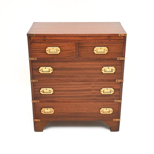 A finely constructed and very smart antique military campaign style chest of drawers. This was made in England, it dates...