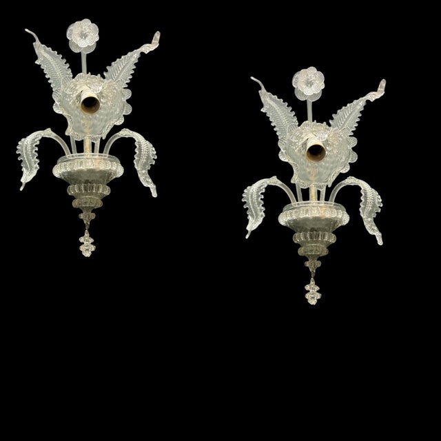 Venetian Murano Glass Sconces, Set of 2, 1970s Elegant pair of vintage Venetian Murano glass wall sconces, dating from the...