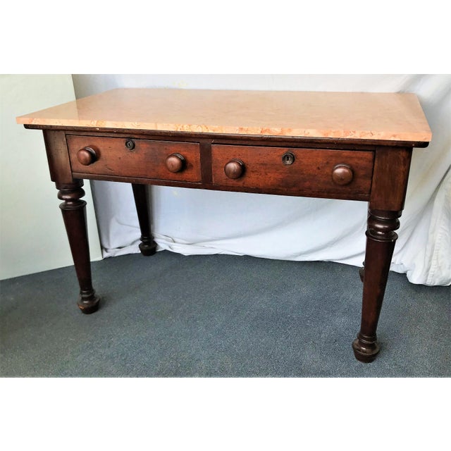 Antique Wood Kitchen Island With Two Drawers and Marble Top Chairish