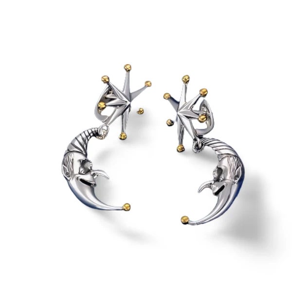 These Designer Star and Moon Earrings are a whimsical creation by renowned artist Mihail Chemiakin . Handcrafted from 925...