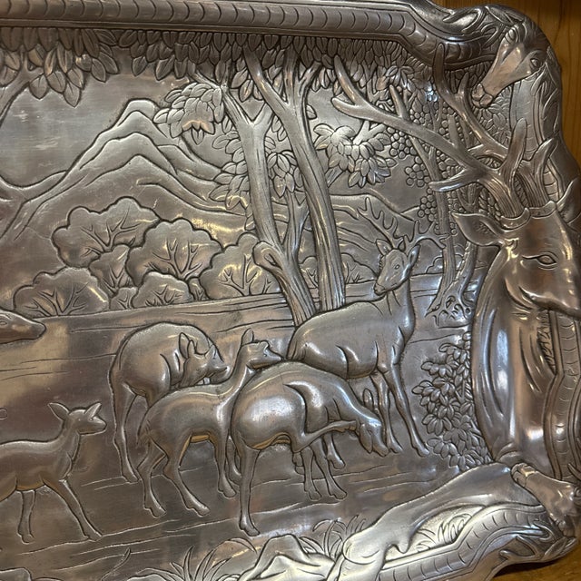 Figurative Forest Deer Pewter Serving Tray, Vintage Arthur Court For Sale - Image 3 of 9