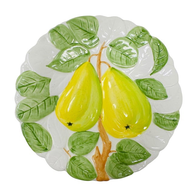 1980s 1980s Rare Shafford "Fruit Du Jour" Majolica-Style Hand-Painted Ceramic Plates - Set of 9 For Sale - Image 5 of 18