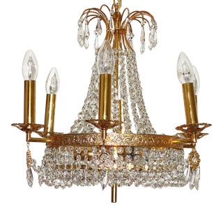 Brass Lead Crystal Nine-Light Chandelier from Palwa, 1950s For Sale