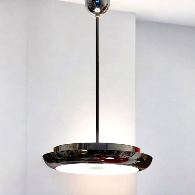 Silver Mid-Century Bauhaus Modern UFO Pendant attributed to Josef Hurka for Napako, 1950s For Sale - Image 8 of 10