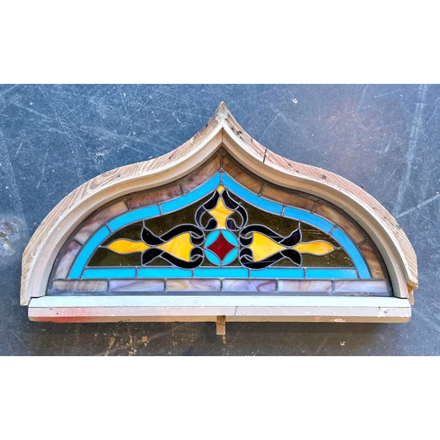 Vintage Framed Stained Glass Window For Sale - Image 11 of 12