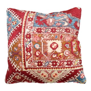 Bright Red Turkish Rug Pillow rug no. p5070 For Sale