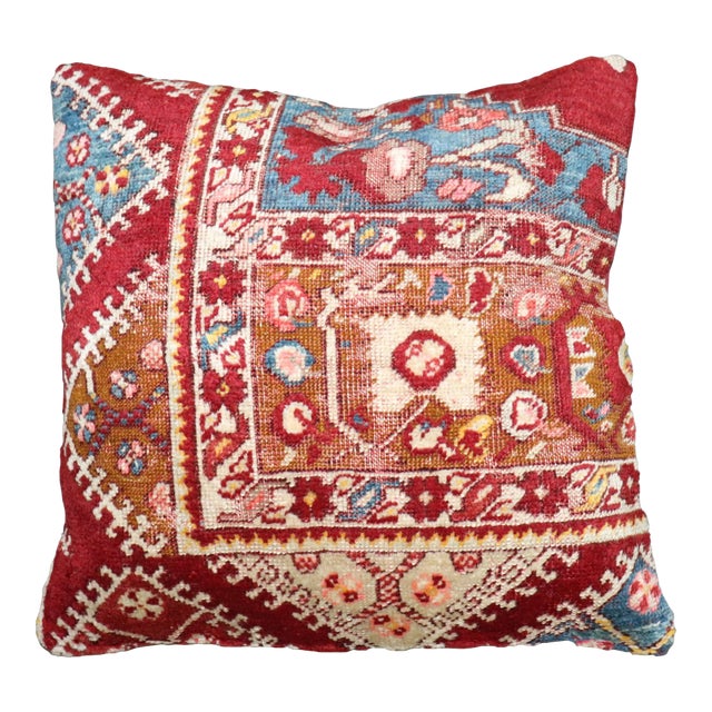 Bright Red Turkish Rug Pillow rug no. p5070 For Sale