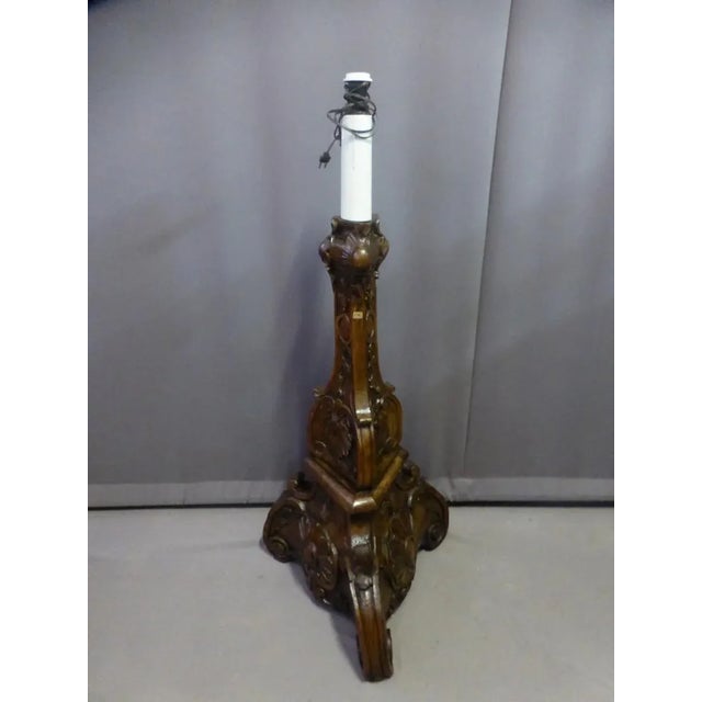 Antique Walnut Lamp Foot For Sale - Image 3 of 8