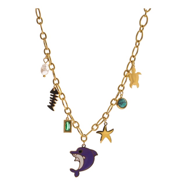 Dolphin & Sea Life Charm Choker Necklace For Sale