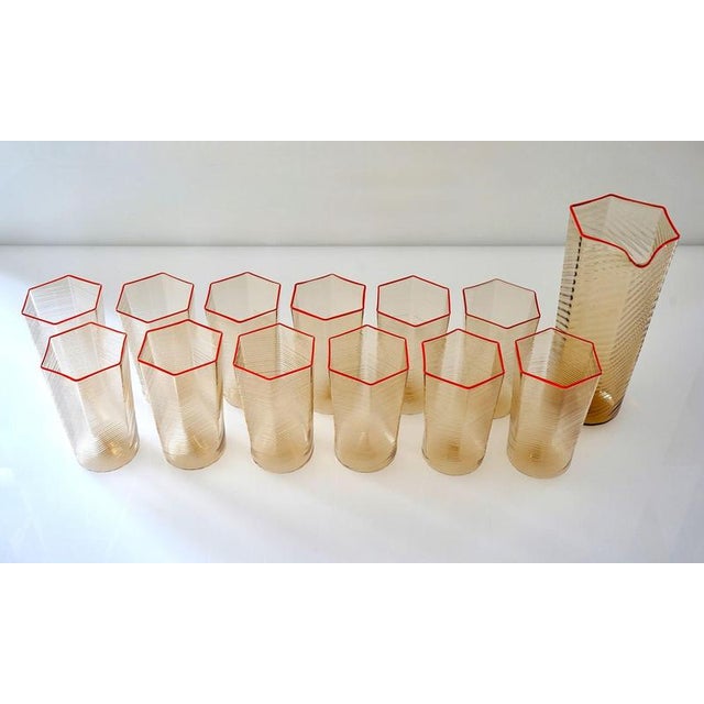 Red Esagonali Tumblers and Pitcher in Murano Glass, Set of 13 For Sale - Image 8 of 18