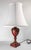 French Mid-Century Decorative Toleware Tole Style Painted Red and Gold Table Lamp For Sale - Image 3 of 13
