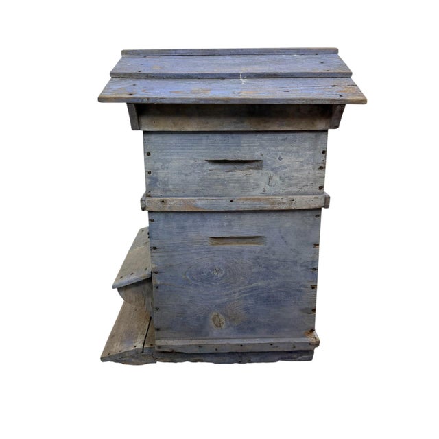 Antique French Blue Wooden Beehive, 1890s For Sale - Image 5 of 15
