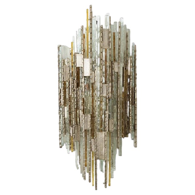 Sculpted Glass Silver Yellow Wall Light from Poliarte, Italy, 1970s For Sale