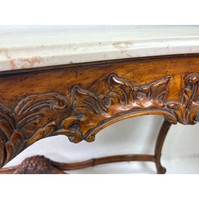 Brown Antique Italian Marble Topped Hand Carved Walnut Console For Sale - Image 8 of 12