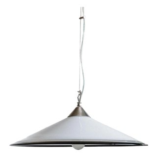 Large Vintage Ceiling Light in White Murano Glass with Black Rim and Stainless Steel, Italy, 1970s For Sale