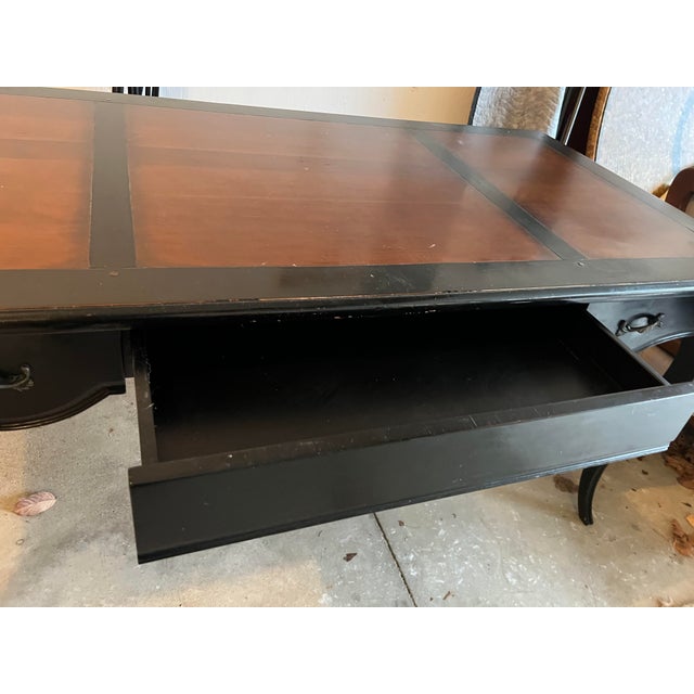 Arhaus French Mahogany Black Brown Writing Desk with 3 Drawers Chairish