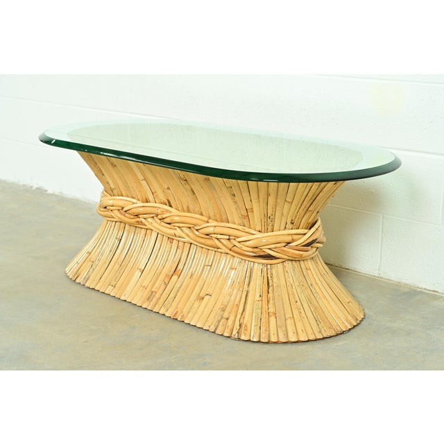 Mid-Century Modern McGuire Hollywood Regency Organic Modern Bamboo Sheaf of Wheat Pedestal Coffee Table, Circa 1970s For Sale - Image 3 of 11