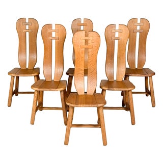 Vintage Brutalist Chairs in Oak from De Puydt, 1970s, Set of 6 For Sale