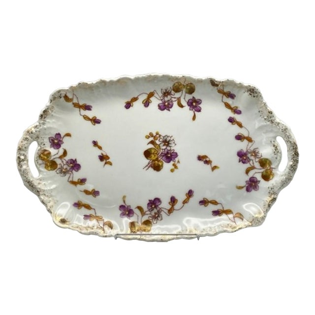Limoges Ak CD Antique Hand Painted Porcelain Tray / Platter 13.5-inch (Klingenberg/Dwenger) France 1900's For Sale