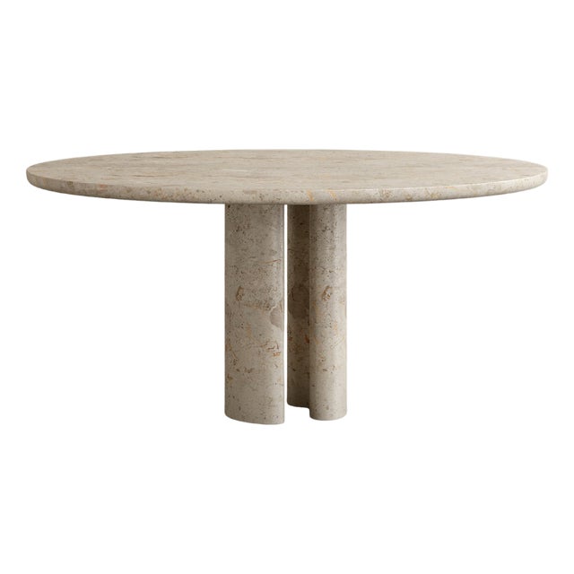 Roman Dining Table III in Cappucino Limestone by Paloma Editions For Sale