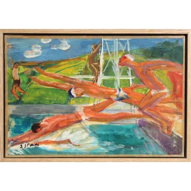 Berthommé Saint-André, The Divers, 1930s, Oil Painting on Board, Framed For Sale - Image 3 of 17