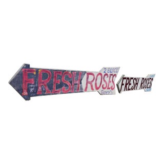 1970s Authentic Americana Handmade Fresh Roses Signs, Made in California- Set of 2 For Sale