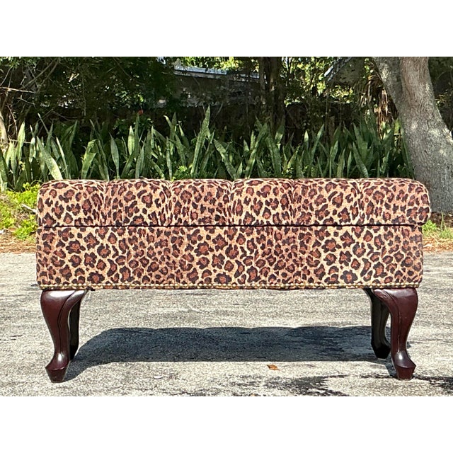 Hollywood Regency Vintage Regency Tufted Leopard Ottoman Bench For Sale - Image 3 of 11