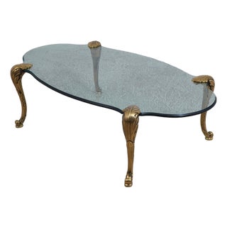 Labarge Brass & Glass Scroll Foot Coffee Table For Sale