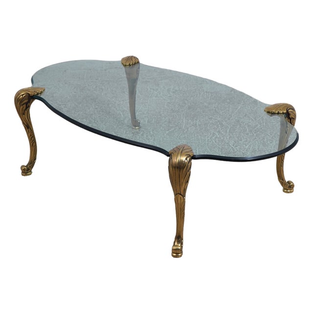 Labarge Brass & Glass Scroll Foot Coffee Table For Sale