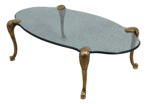 Labarge Brass & Glass Scroll Foot Coffee Table