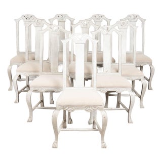 Early 20th Century Set of 10 Swedish Gray Dining Chairs For Sale