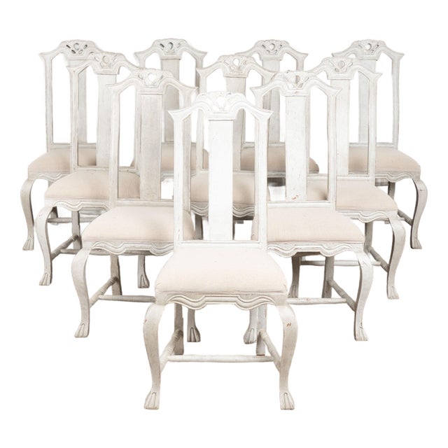 Early 20th Century Set of 10 Swedish Gray Dining Chairs For Sale