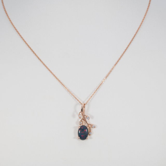 1Ct Black Opal Pendant With Earth-Mined Diamond Accents: Solid 14k Gold, 9x6mm For Sale - Image 4 of 7
