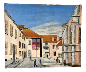 French Artist, Town Square, 1973, Oil on Canvas
