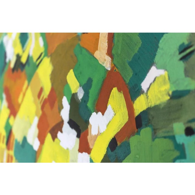 Marcel mulot, signed. Abstract gouache on paper with geometric concentric colored swathes in the green, yellow, orange,...