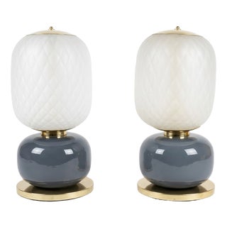 Murano Glass Table Lamps by D.M, Set of 2 For Sale