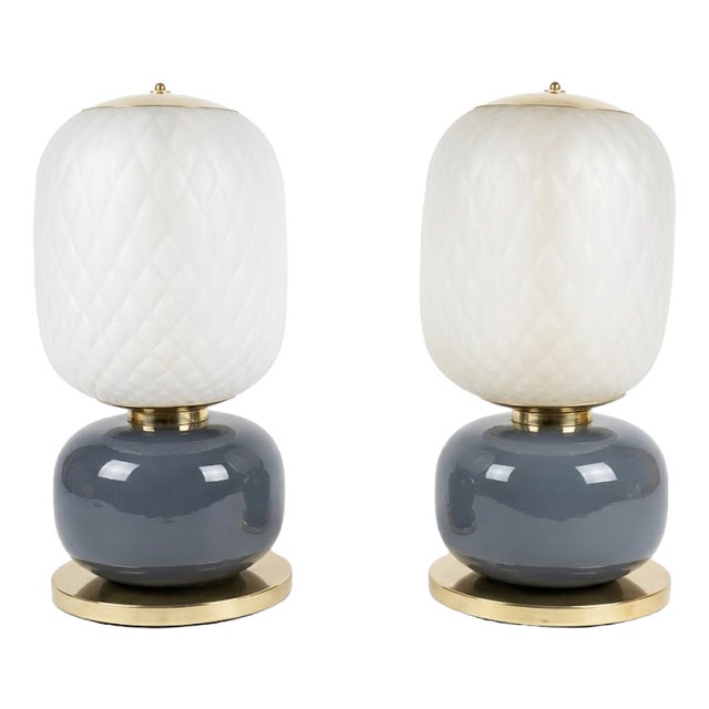 Murano Glass Table Lamps by D.M, Set of 2 For Sale