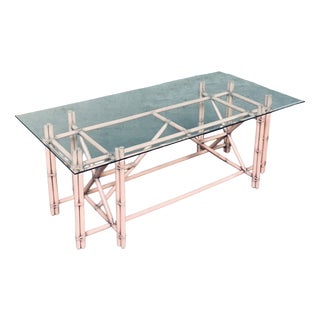 Organic Monumental Faux Bamboo Glass Top Dining Table in the style of McGuire, 1980s For Sale