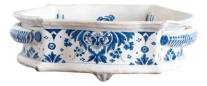 Large Blue and White Floral Faience Basin from Nevers, 18th Century