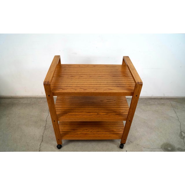 Wood 1970’s Mid-Century Modern Slat Oak Bar Cart Shelf For Sale - Image 7 of 12