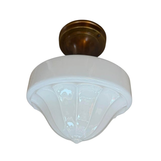 1920s American Stamped Williamson Brass Schoolhouse Ceiling Light For Sale In Los Angeles - Image 6 of 9