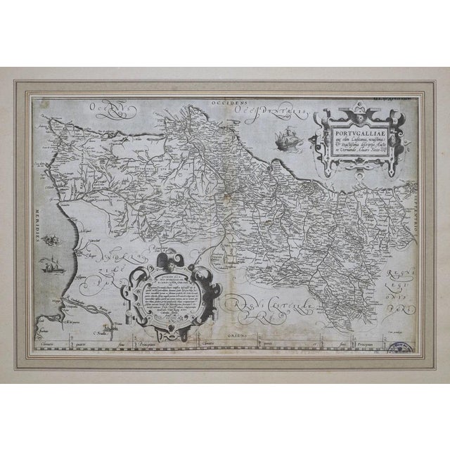 Antique copper engraving map of Portugal by Vernando Alvaro Secco finely matted and framed, ready to display. This early...