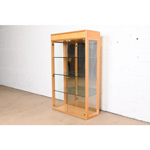 Mid-Century Modern Milo Baughman Style Burl Wood Lighted Bookcase or Display Cabinet by Henredon For Sale - Image 3 of 11