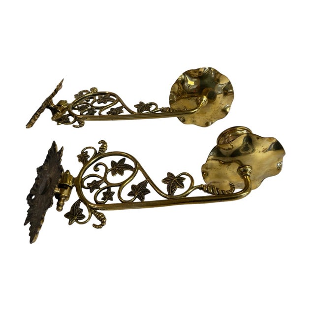 Pair of Early 20th Century Brass Wall Mounted Swing Arm Candle Sconce For Sale In Austin - Image 6 of 6