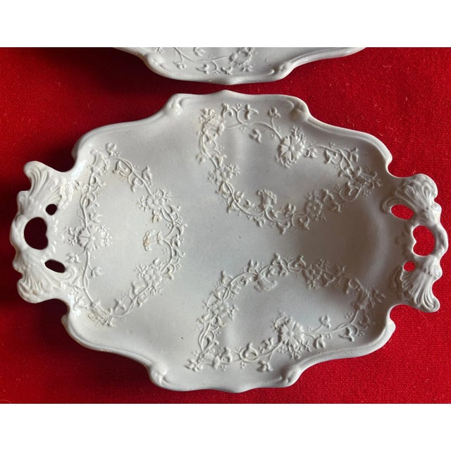 Antique 19th Century English Solid Light Blue Staffordshire Pottery Handled Trays - a Pair For Sale - Image 4 of 7