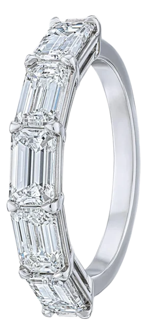 GIA 2.50 Carat East-West Emerald Cut Diamond Band Ring In 14K White Gold, Size 6