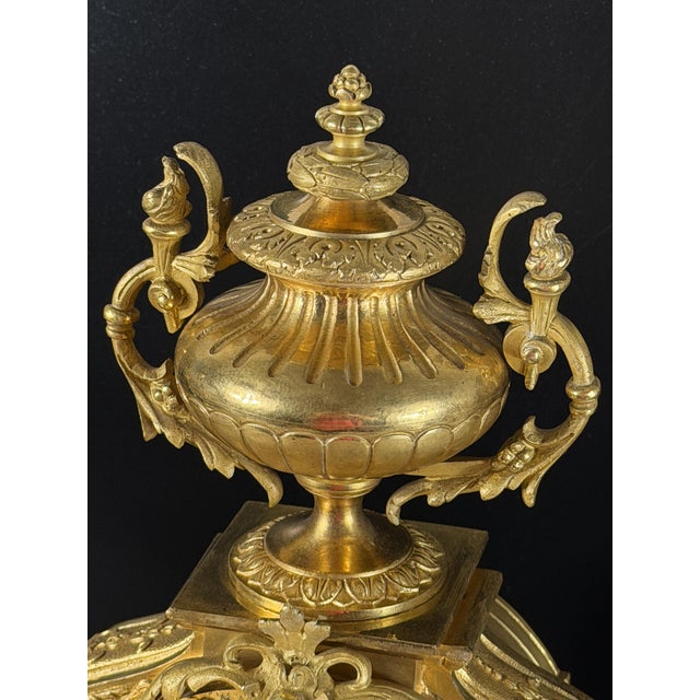 French Napoleon III Gilt Bronze Clock Garniture with Japy Frères Movement, France, Set of 3 For Sale - Image 11 of 18