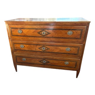 18th Century Italian Cherry Neoclassical Commode With Inlay and Veneer For Sale